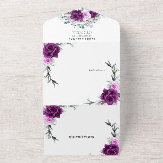 Invitation Tout En Un Élégant Mariage géométrique violet rustique (Dehors)