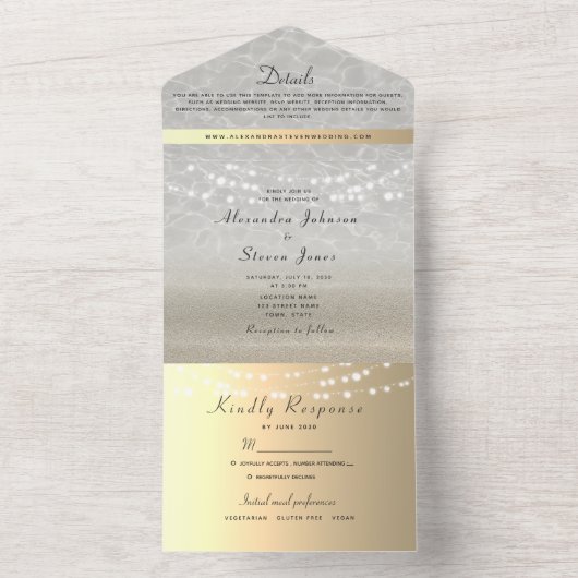Invitation Tout En Un Élégant Mariage Gold String (À l'intérieur)