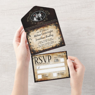 Invitation Tout En Un Elégant Mariage gothique Brown