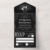 Invitation Tout En Un Elégant Mariage gothique Skeletons noir & blanc (À l'intérieur)