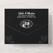 Invitation Tout En Un Elégant Mariage gothique Skeletons noir & blanc (Verso)