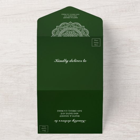 Invitation Tout En Un Élégant Mariage indien vert (pas d'Env nécessaire) (Dehors)