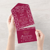 Invitation Tout En Un Elégant mariage islamique moderne ROUGE ET BLANC (Déchirure)