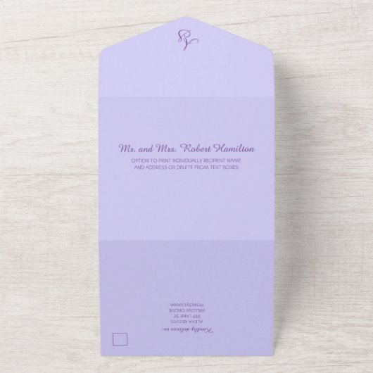 Invitation Tout En Un Élégant Mariage Lilac violet clair (Dehors)