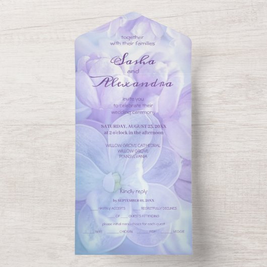 Invitation Tout En Un Élégant Mariage Lilac violet clair (À l'intérieur)