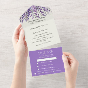 Invitation Tout En Un Elégant Mariage Lilac violet Wisteria Aquarelle