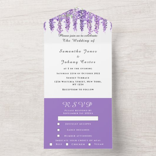 Invitation Tout En Un Elégant Mariage Lilac violet Wisteria Aquarelle (À l'intérieur)