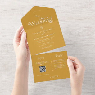 Invitation Tout En Un Elégant Mariage lunaire jaune moutarde