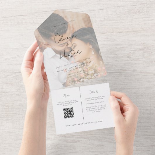 Invitation Tout En Un Élégant Mariage manuscrit photo (Déchirure)