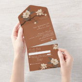 Invitation Tout En Un Élégant Mariage minimal en terre cuite Magnolia (Déchirure)
