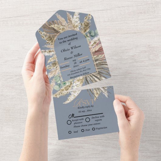 Invitation Tout En Un Elégant mariage moderne bleu foncé (Déchirure)