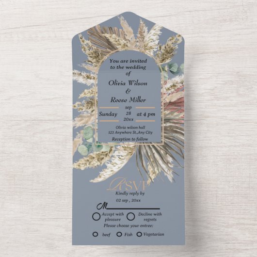 Invitation Tout En Un Elégant mariage moderne bleu foncé (À l'intérieur)