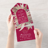 Invitation Tout En Un Élégant mariage moderne Magenta boho (Déchirure)