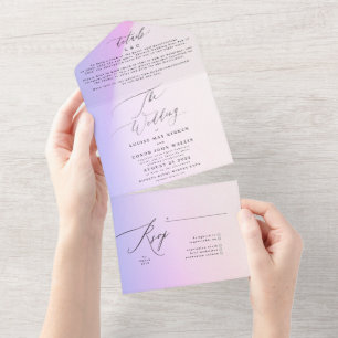 Invitation Tout En Un Élégant Mariage moderne violet Ombre Tie Dye