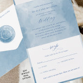 Invitation Tout En Un Élégant Mariage Monogramme Aquarelle Bleue Tout En