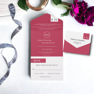 Invitation Tout En Un Élégant Mariage Monogramme Magenta Écriture Modern