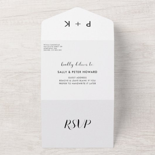 Invitation Tout En Un Élégant mariage noir et blanc (Dehors)