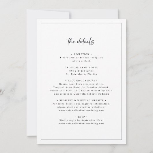 Invitation Tout en un Élégant Mariage noir et blanc (Dos)