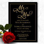 Invitation Tout en un Élégant Mariage noir et or