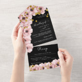 Invitation Tout En Un Élégant Mariage noir Rosy Classy (Déchirure)