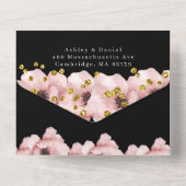 Invitation Tout En Un Élégant Mariage noir Rosy Classy (Verso)