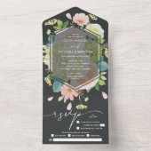 Invitation Tout En Un Elégant Mariage Onyx Floral (À l'intérieur)