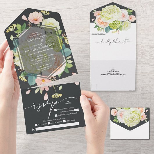 Invitation Tout En Un Elégant Mariage Onyx Floral