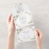 Invitation Tout En Un Élégant Mariage Or Olivier Tout en un (Déchirure)