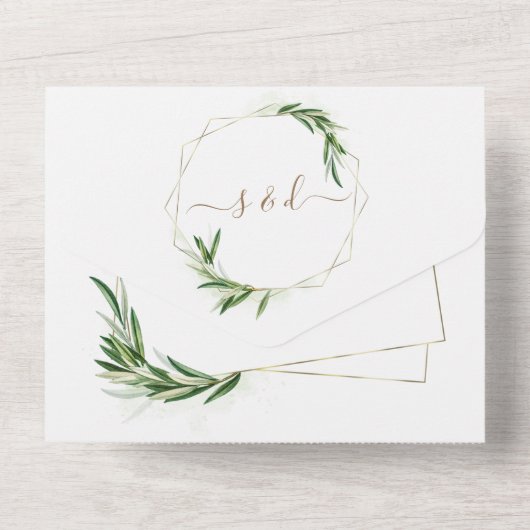 Invitation Tout En Un Élégant Mariage Or Olivier Tout en un (Verso)