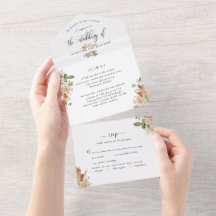 Invitation Tout En Un Élégant Mariage orange brûlé avec RSVP perforé