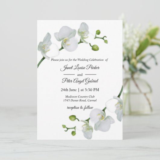 Invitation Tout en un.Elégant Mariage orchidées blanches (Debout devant)