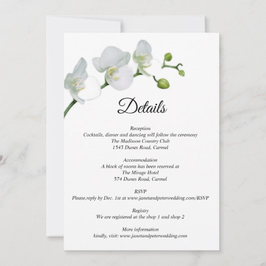 Invitation Tout en un.Elégant Mariage orchidées blanches (Dos)