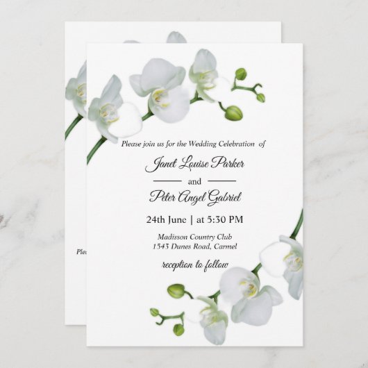 Invitation Tout en un.Elégant Mariage orchidées blanches (Devant / Derrière)