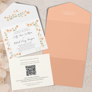 Invitation Tout En Un Élégant Mariage Pêcher Floral Calligraphie Script