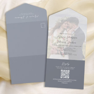 Invitation Tout En Un Elégant Mariage photo Dusty Blue