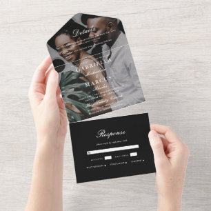 Invitation Tout En Un Élégant Mariage photo noir et blanc