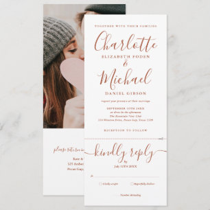 Invitation Tout En Un Élégant Mariage Photo Terracotta Script