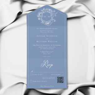 Invitation Tout En Un Élégant mariage QR à crête d'oiseau en chinoiserie