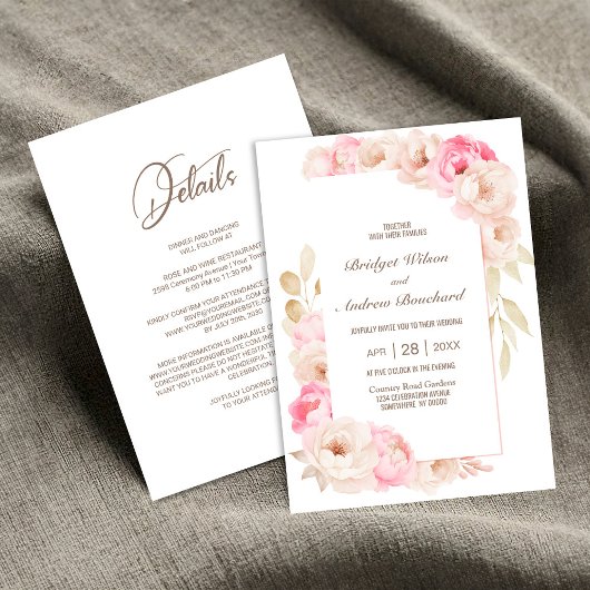 Invitation Tout en un élégant Mariage rose