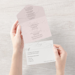 Invitation Tout En Un Élégant Mariage Rose Dusty Formel