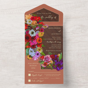 Invitation Tout En Un Elégant Mariage Rustique Fleurs mixtes 3 Repas Opt