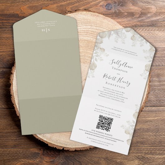 Invitation Tout En Un Élégant Mariage Sage Verdure Calligraphie Script