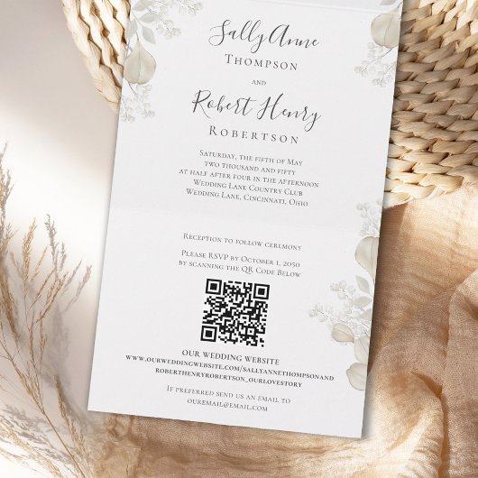 Invitation Tout En Un Élégant Mariage Sage Verdure Calligraphie Script