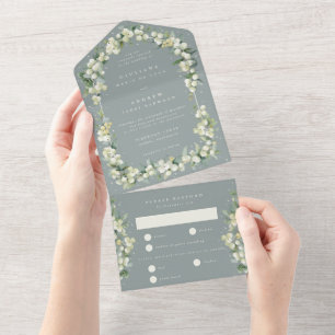Invitation Tout En Un Elégant Mariage Seafoam Snowberry+Eucalyptus