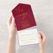 Invitation Tout En Un Élégant Mariage Simple Burgundy Et Gold Delicate (Déchirure)