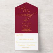Invitation Tout En Un Élégant Mariage Simple Burgundy Et Gold Delicate (À l'intérieur)