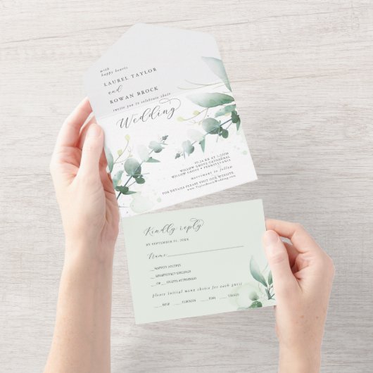 Invitation Tout En Un Elégant Mariage Verdoyant Tout En Un (Déchirure)