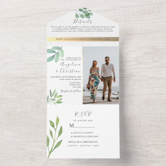 Invitation Tout En Un Elégant Mariage Verdoyant Tout En Un (À l'intérieur)