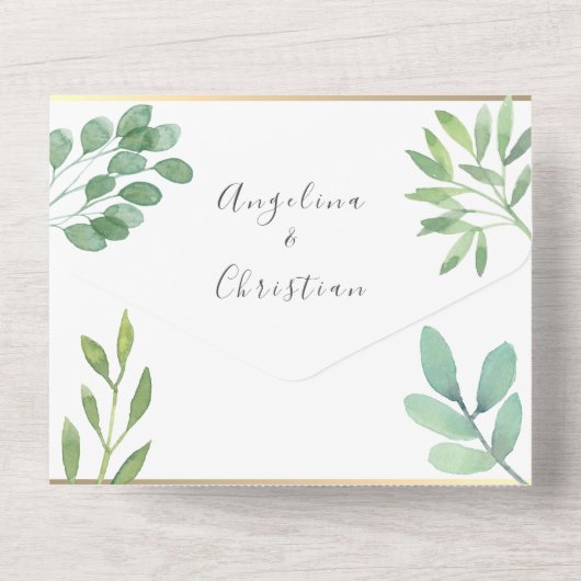 Invitation Tout En Un Elégant Mariage Verdoyant Tout En Un (Verso)