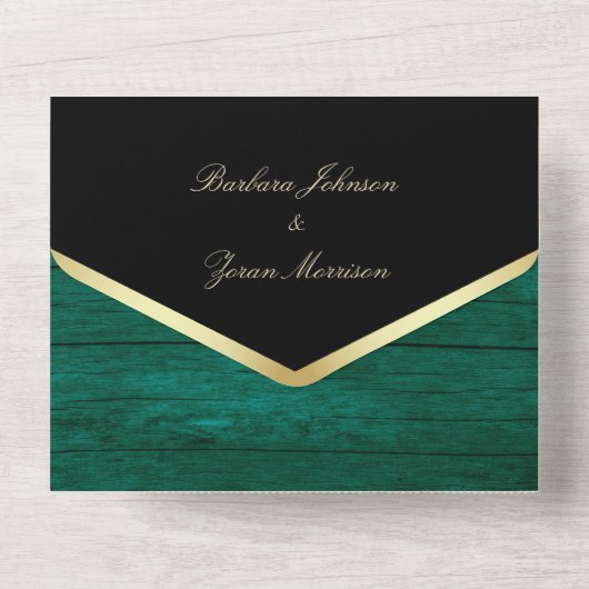 Invitation Tout En Un Élégant Mariage vert émeraude (Verso)